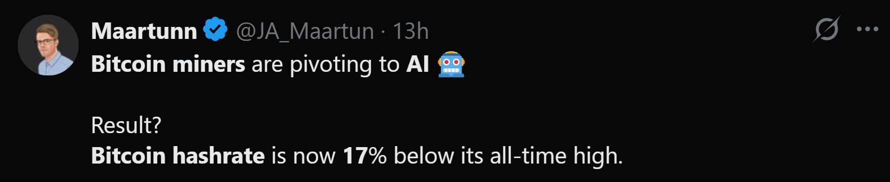 Cryptoquant analyst Maartunn's commentary on Bitcoin's hashrate.