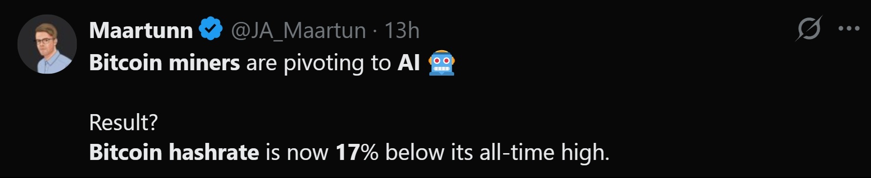 Cryptoquant analyst Maartunn's commentary on Bitcoin's hashrate.