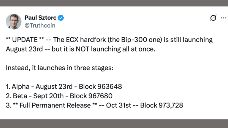 Bitcoin’s ECX Hard Fork Splinters Into 3 Launches Through October
