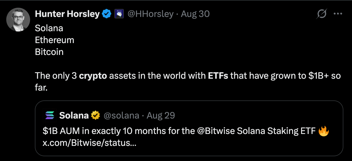Bitwise’s Solana ETF Hits $1 Billion AUM Just 10 Months After Launch