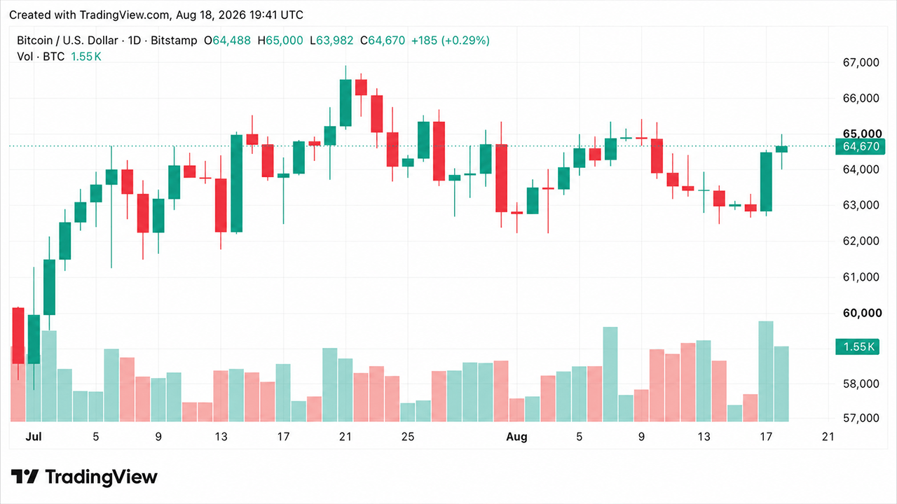 BTC Hits $65,000 as $56M Short Squeeze Punishes Bearish Traders