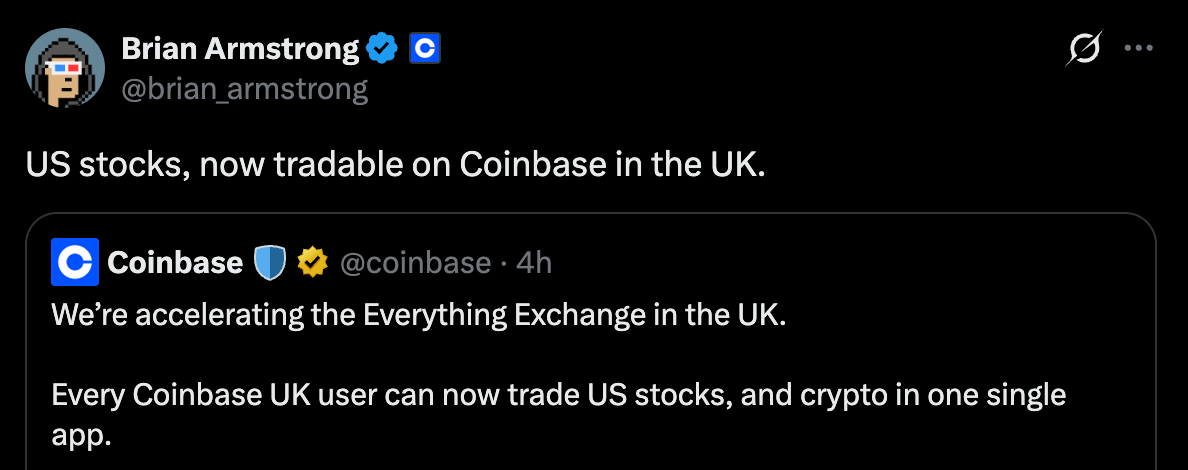 Coinbase Brings Nearly 4,000 US Stocks to UK Users in One App