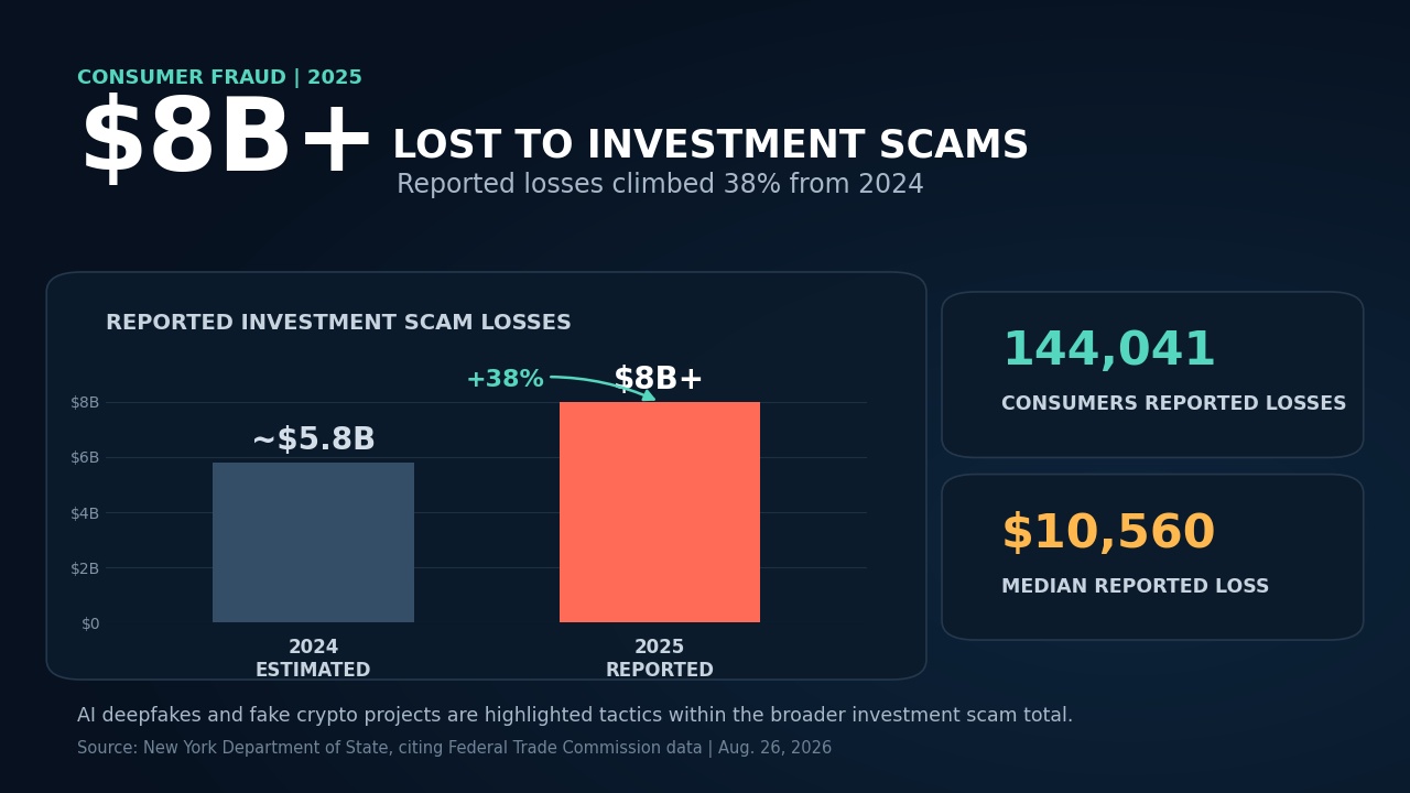 New York Warns of Fake Crypto and AI as Scam Losses Hit $8 Billion New York Warns of Fake Crypto and AI as Scam Losses Hit $8 Billion