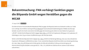 Austria Fines Bitpanda 70,000 Euros in First MiCA Crypto Penalty Austria Fines Bitpanda 70,000 Euros in First MiCA Crypto Penalty