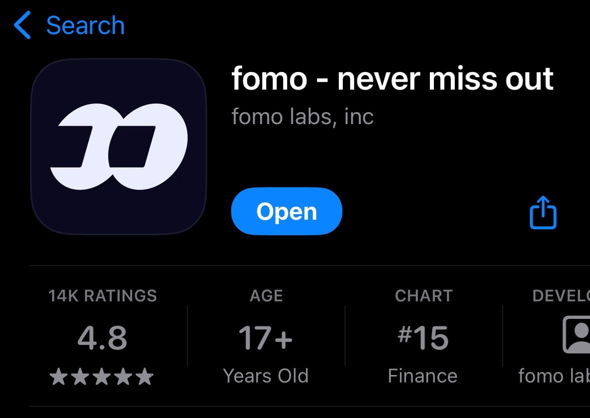 Fomo app ratings.