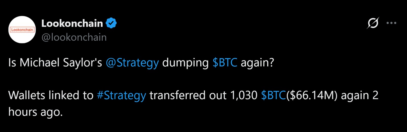 Onchain tracker flags Strategy's fourth BTC sale of the year.