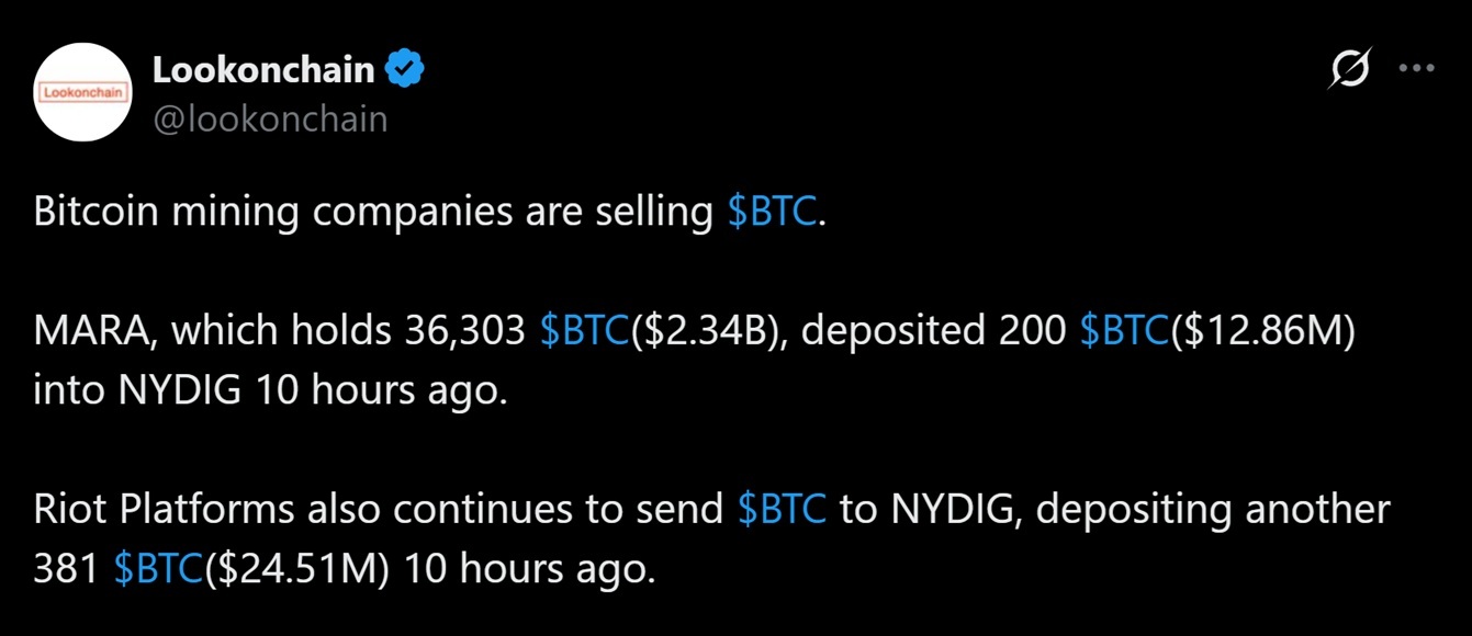 Bitcoin mining companies offloading BTC.