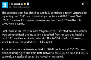Sandbox Bridge Hack Mints 14.9B SAND While Coinbase Delists Futures Sandbox Bridge Hack Mints 14.9B SAND While Coinbase Delists Futures