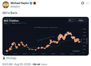 ‘We’re Back’: Michael Saylor Hints Strategy May Buy Bitcoin Again ‘We’re Back’: Michael Saylor Hints Strategy May Buy Bitcoin Again