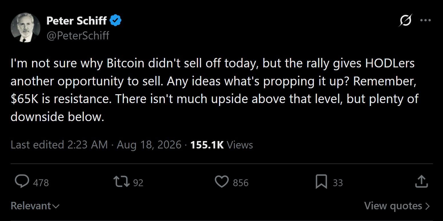 Schiff discussing Bitcoin's stregth around $65k