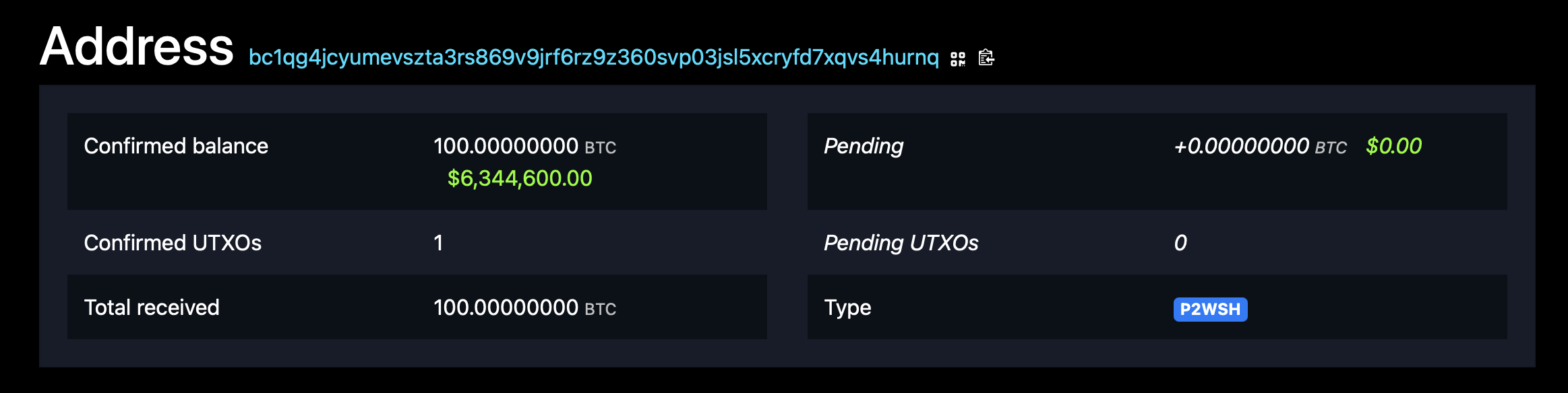 Bitcoin address screenshot. 