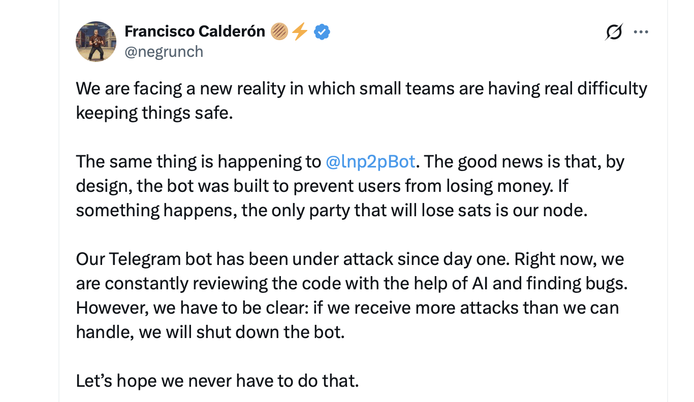 AI Attack Freezes Boltz, Rattles Lightning Network Users X screenshot