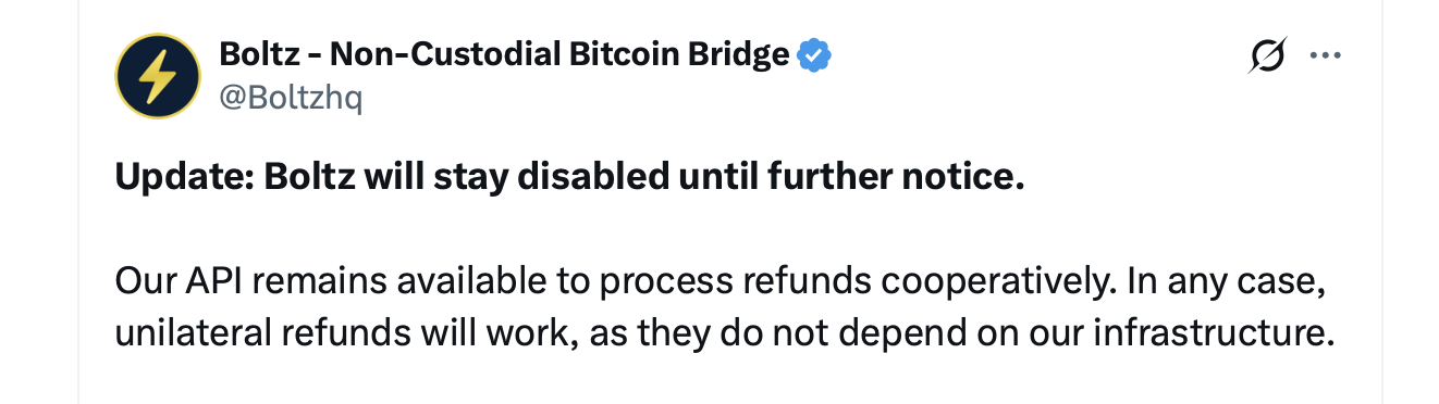 AI Attack Freezes Boltz, Rattles Lightning Network Users X screenshot