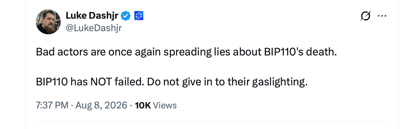 Bitcoin's Splintered BIP-110 Fork Falls Behind by 18 Blocks X screenshot