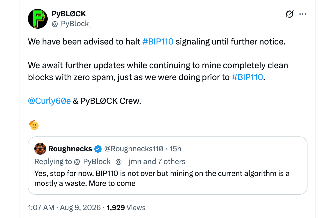 BIP-110 Backers Plot Minority Chain's PoW Reset to 'Fire' Bitcoin Miners X screenshot