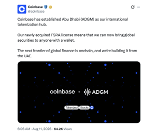 Coinbase Builds Abu Dhabi Hub to Put Global Stocks Onchain X screenshot