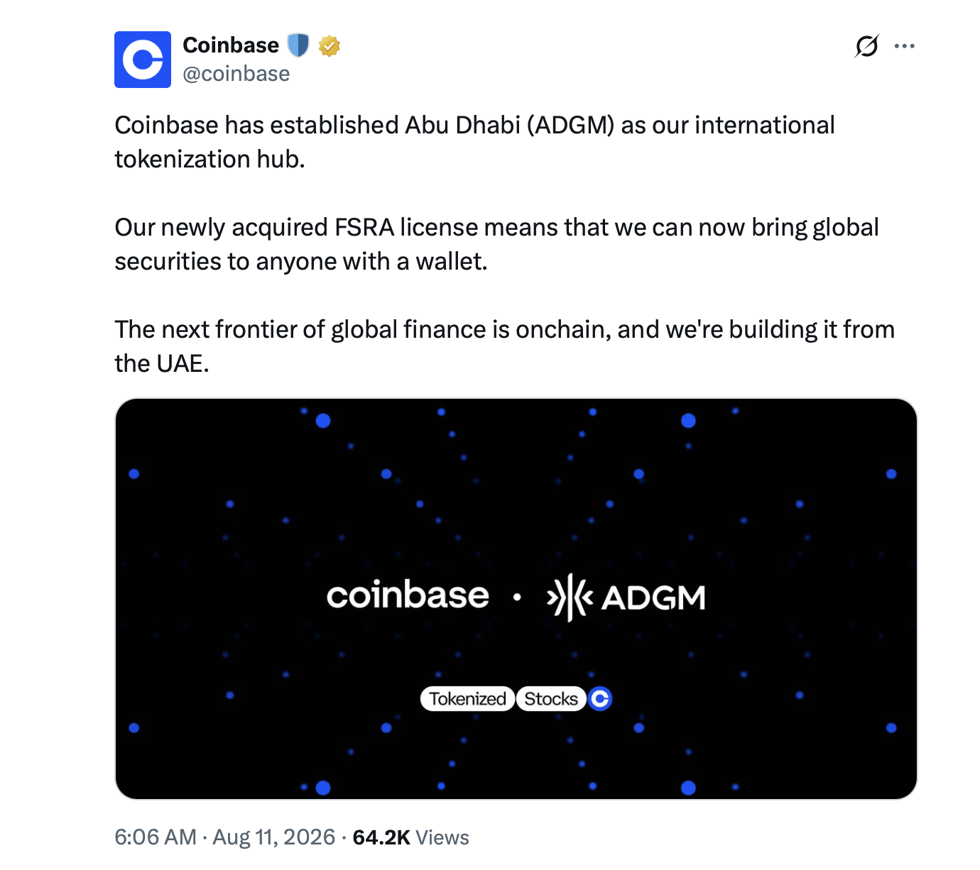 Coinbase Builds Abu Dhabi Hub to Put Global Stocks Onchain X screenshot