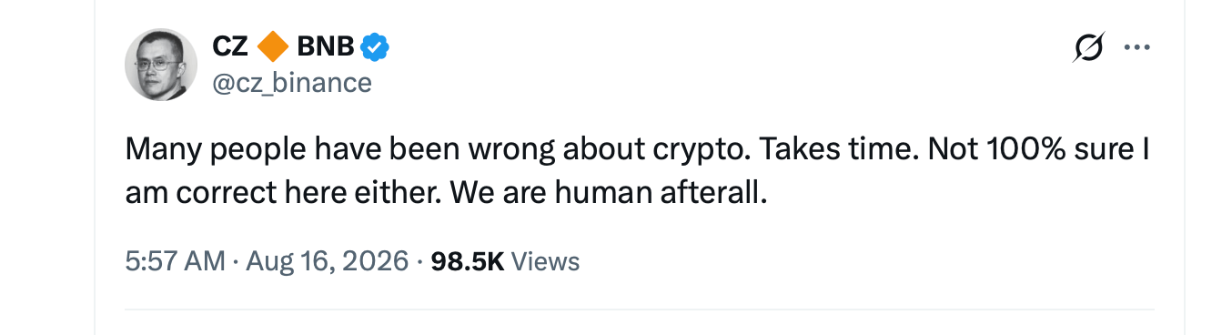 Binance founder Changpeng Zhao X screenshot. 