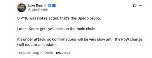 Replay Attack Alarm Grows as BIP-110 Backers Brand Bitcoin 'Spamcoin' X screenshot
