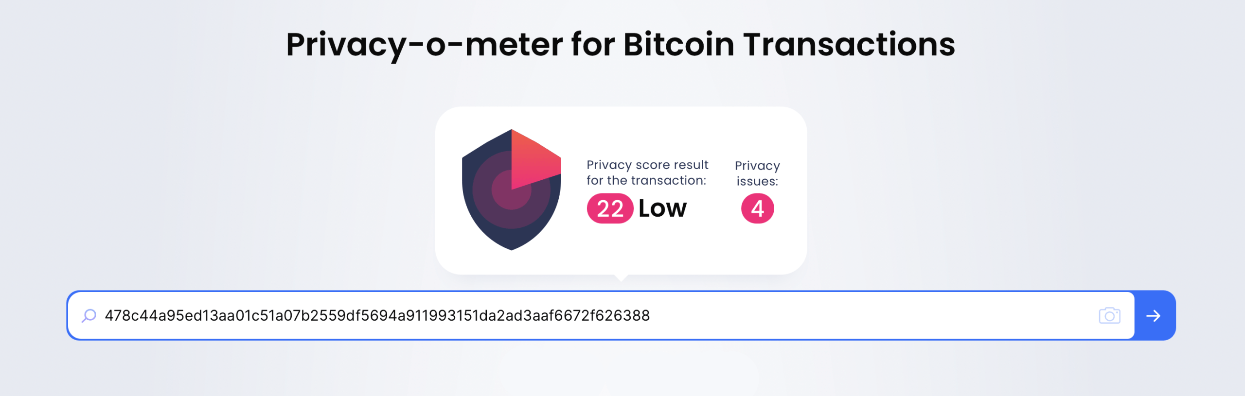 Blockchair's privacy meter screenshot. 