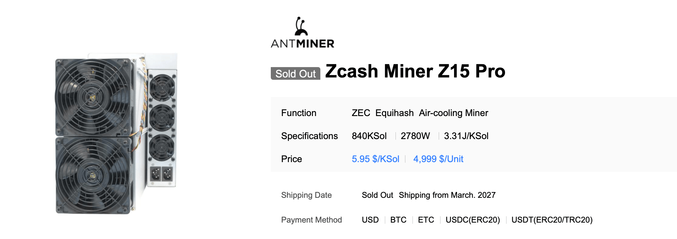 Zcash Hashrate Goes Vertical as $870 ZEC Price Wakes ASIC Giants Bitmain Shop screenshot.