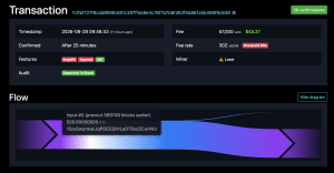 Ireland Moves $38M in Bitcoin Tied to Drug Dealer’s Lost Fishing Rod Mempool.space transfer screenshot.