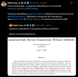 Starkware Mines Quantum-Safe Bitcoin Transaction on Mainnet