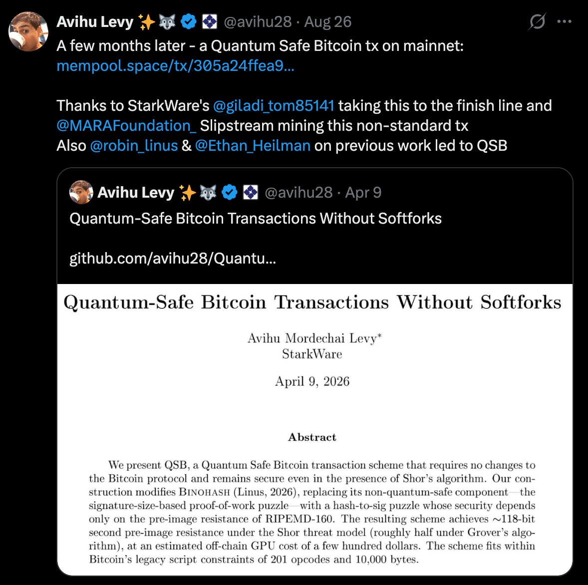 Starkware Mines Quantum-Safe Bitcoin Transaction on Mainnet