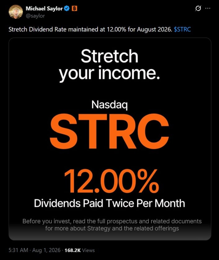 STRC latest dividend report for the month of July.