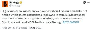 Strategy Pushes Back on MSCI Plan to Drop MSTR From Global Indexes Strategy Pushes Back on MSCI Plan to Drop MSTR From Global Indexes