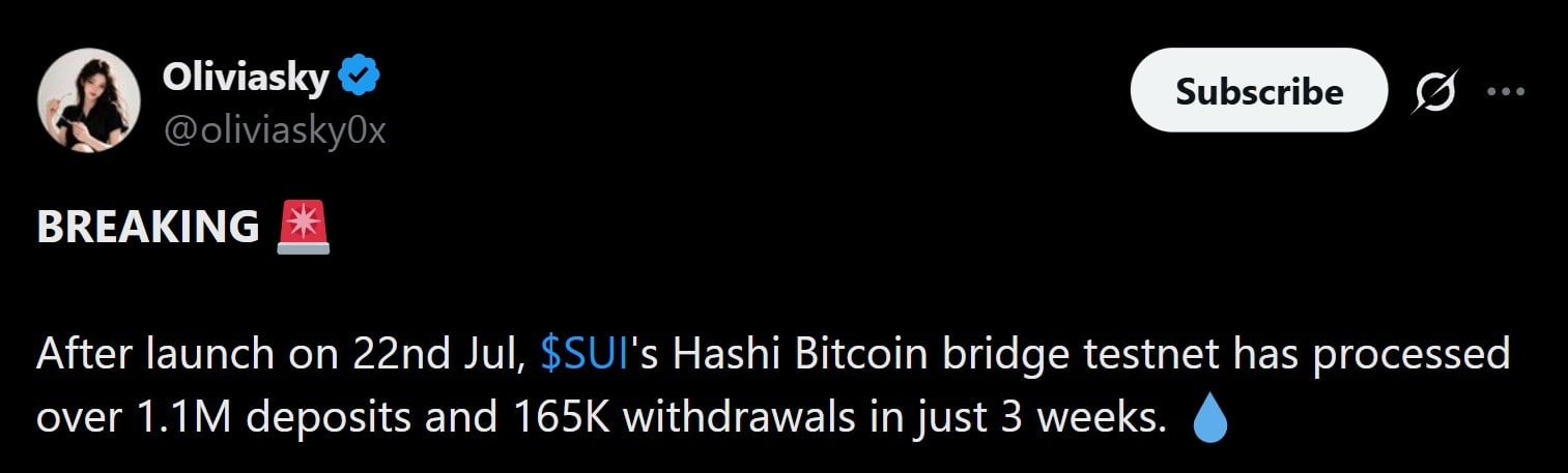 SUI Hashi Bridge rising volume.