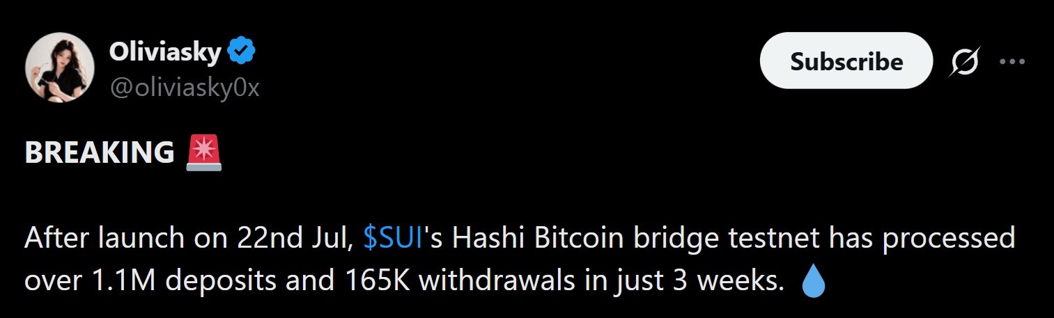 SUI Hashi Bridge rising volume.