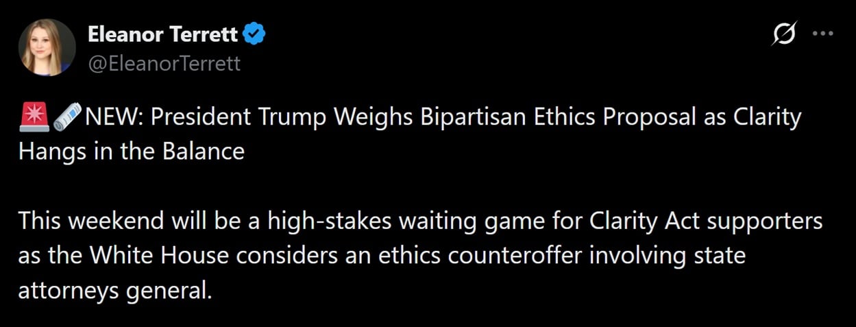Trump discussing Ethics Counteroffer related to CLARITY Act