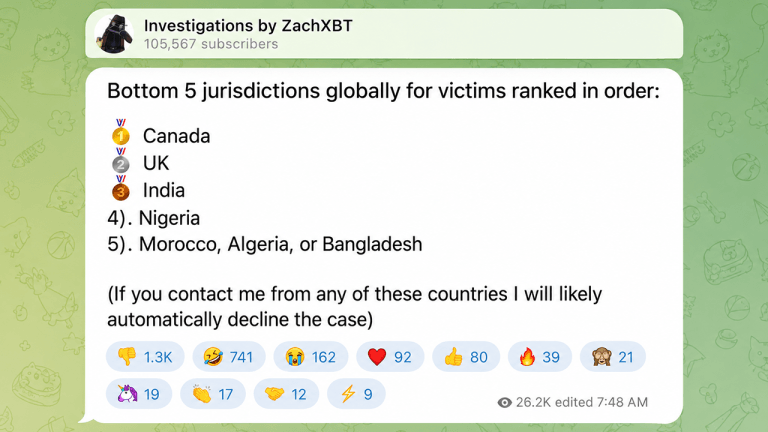 ZachXBT Telegram channel screenshot