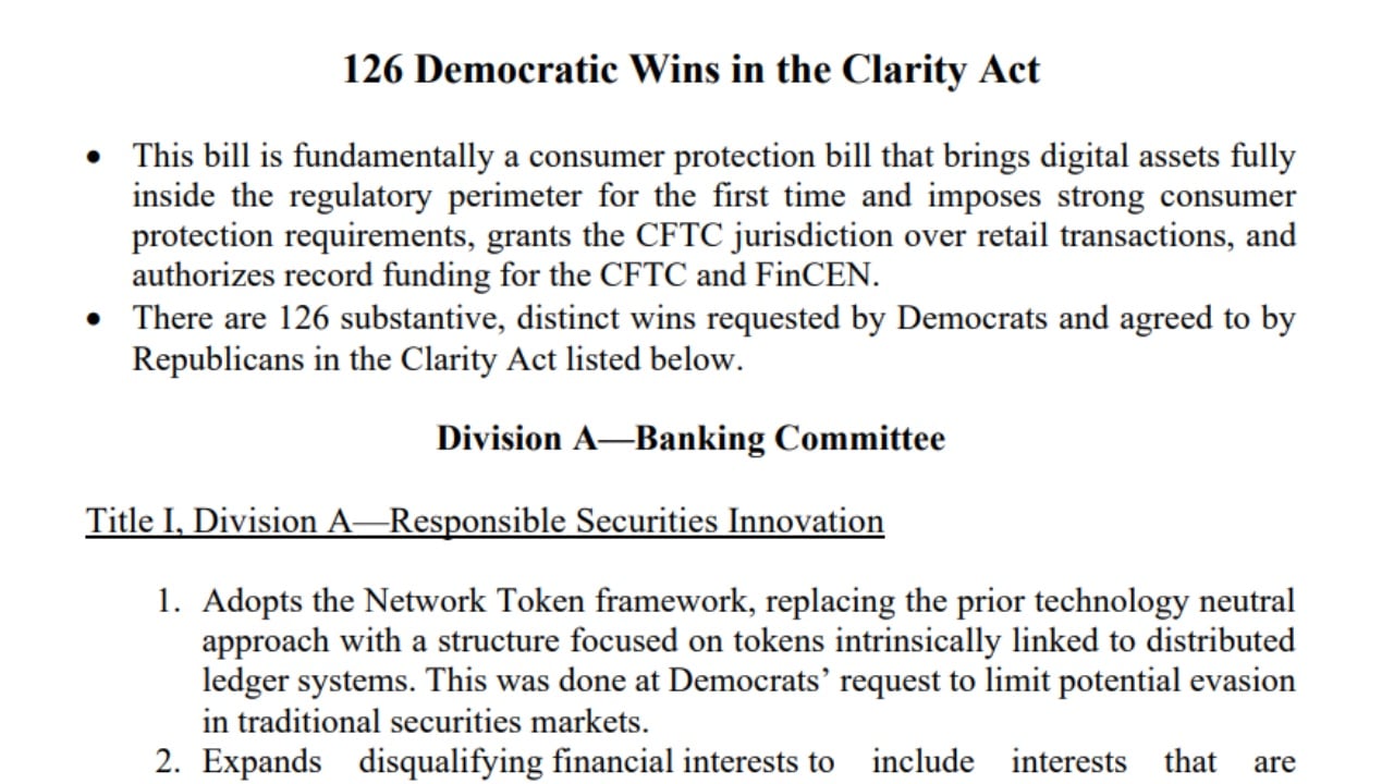Final CLARITY Act Packs 126 Changes Requested by Senate Democrats