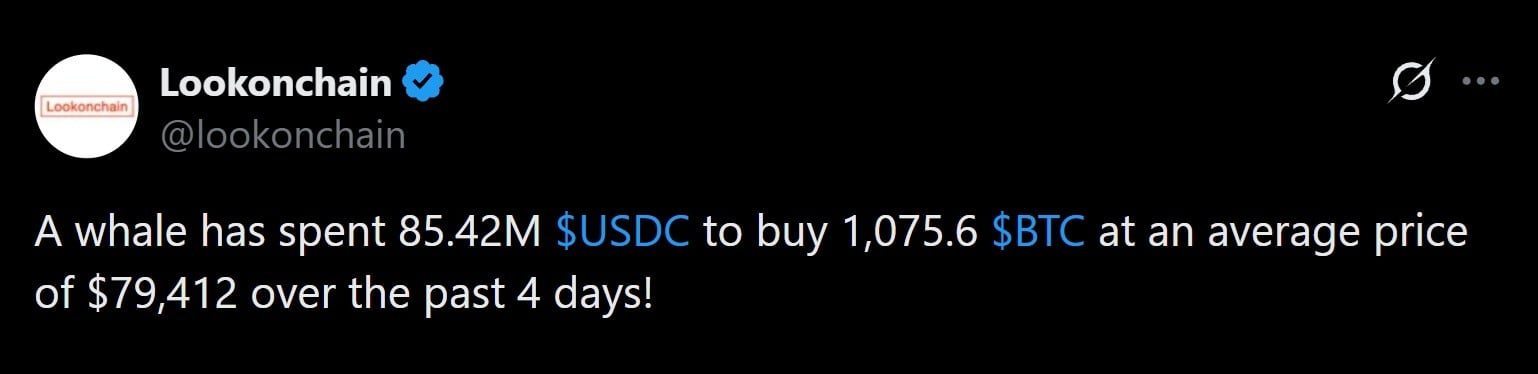 tweet discussing the whale's latest BTC buy