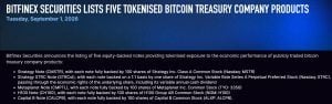 Bitfinex announcement regarding tokenized products.
