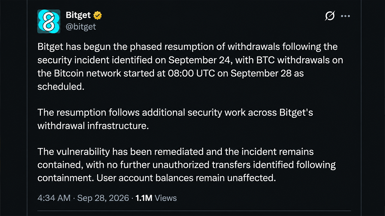 Bitget Restarts Bitcoin Withdrawals as $388M Hack Investigation Widens