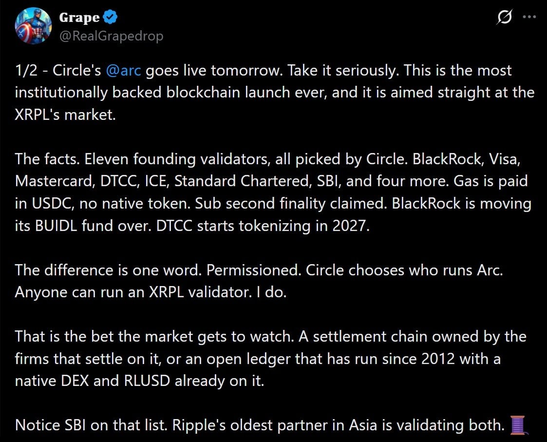 Blackrock and Visa Now Validate Circle's Arc; So Do Two XRP Ledger Partners