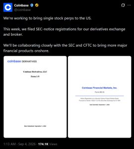 Coinbase announcement regarding 24/7 perpetuals.