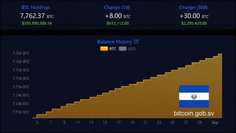 El Salvador’s Bitcoin Stash Grows to 7,762 BTC Despite IMF Reservations