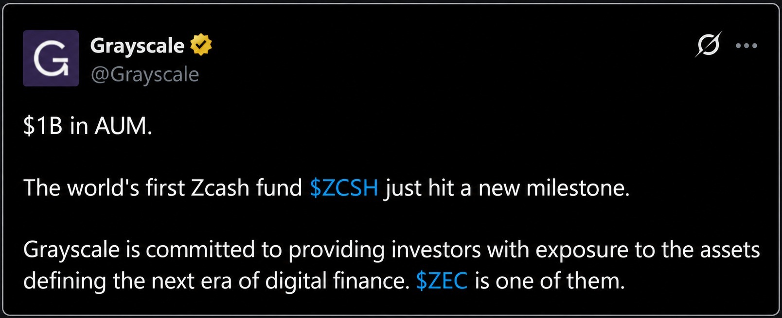 Grayscale Zcash ETF Tweet