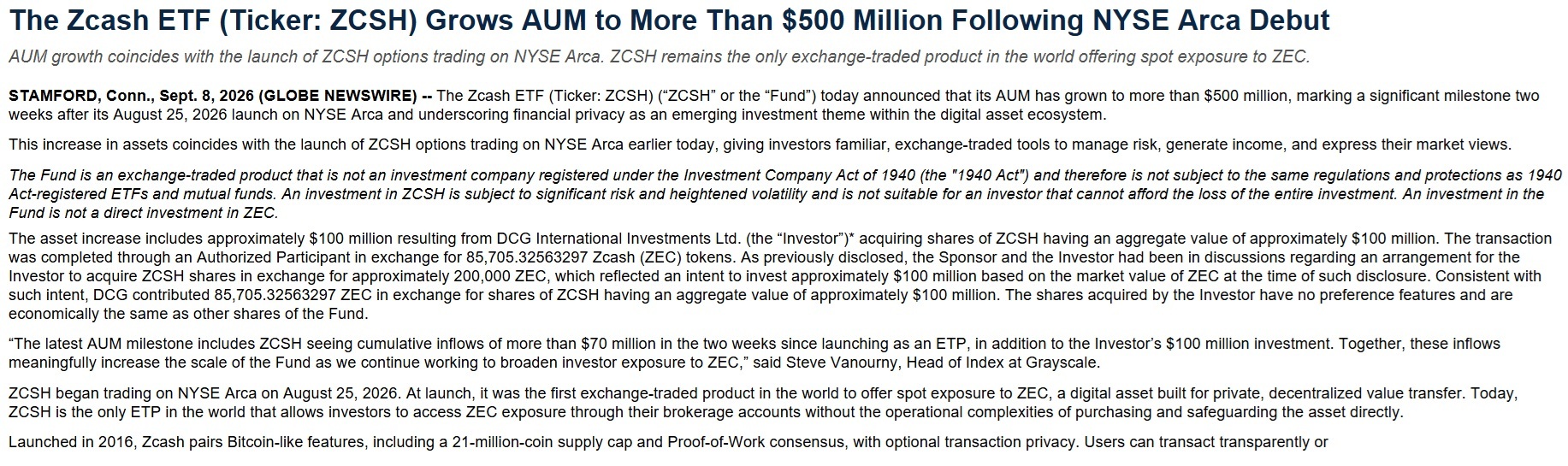 Grayscale ETF Zcash