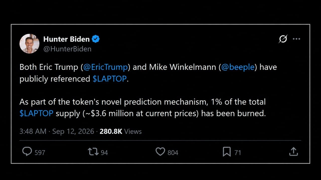 Hunter Biden's LAPTOP Memecoin Burns $3.5M in Tokens After Public Mentions