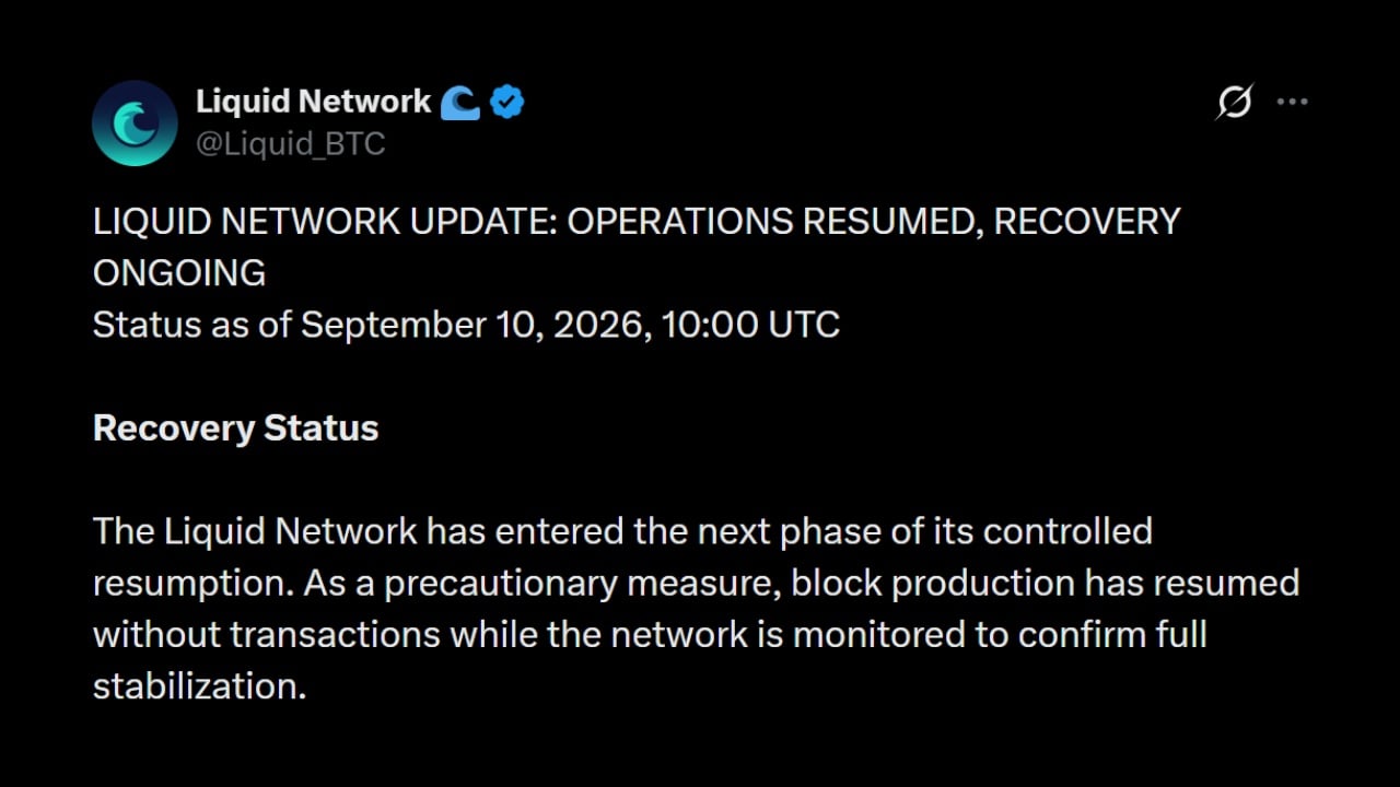 Liquid Network Resumes Block Production Following 4,000 BTC Exploit