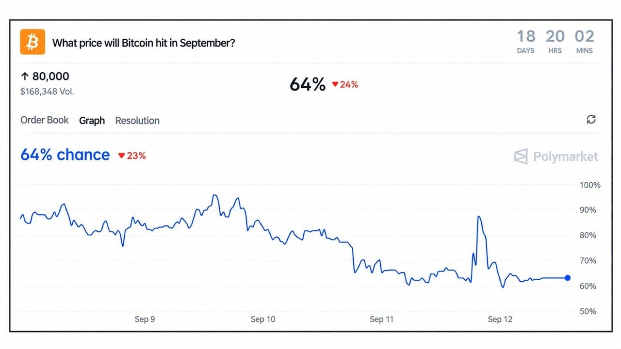 Polymarket Gives Bitcoin Price a 64% Chance of Reaching $80K This Month