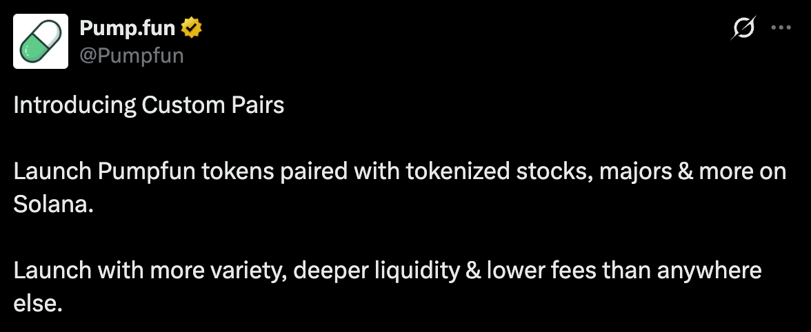 Pump.fun Lets Memecoins Trade Against Tokenized Stocks on Solana