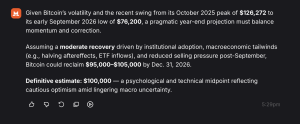 Bitcoin Price Bets Get Wild as 11 AI Models Target up to $105K Mistral AI screenshot.