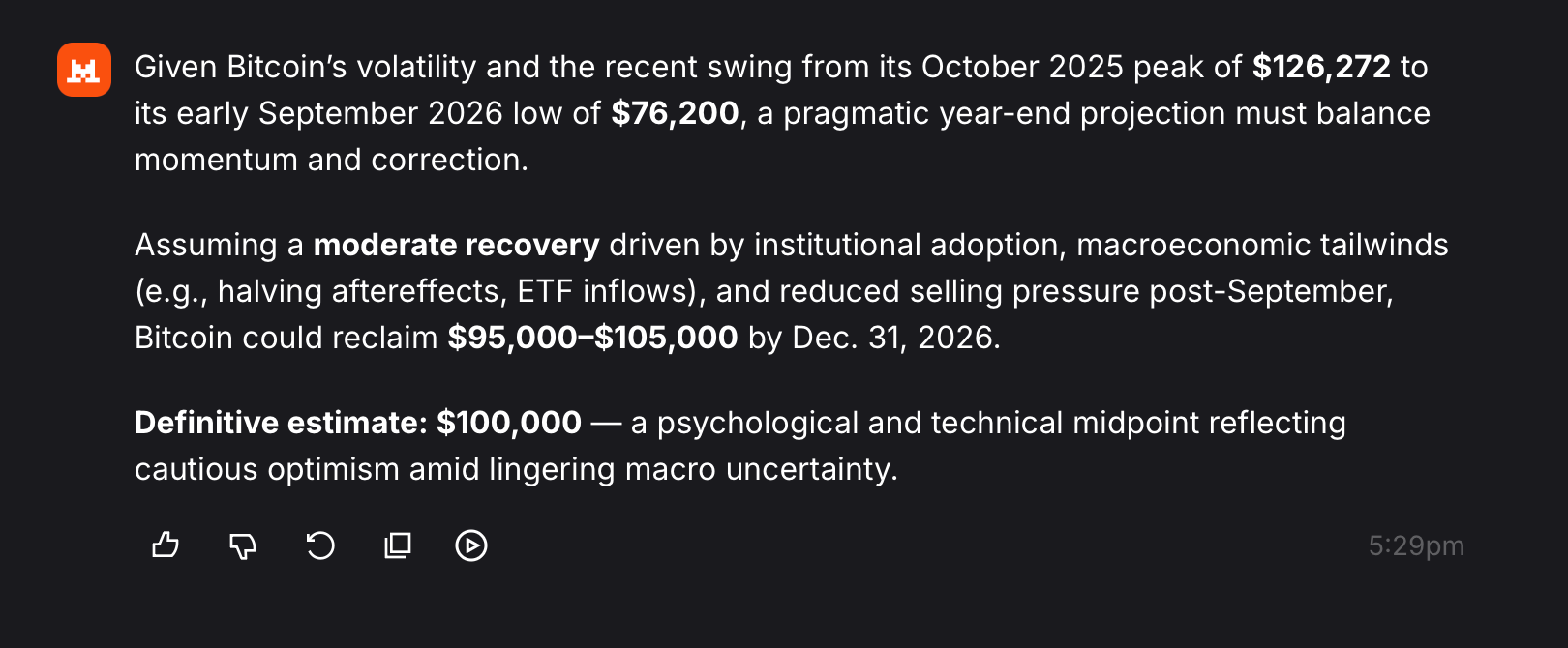 Bitcoin Price Bets Get Wild as 11 AI Models Target up to $105K Mistral AI screenshot.