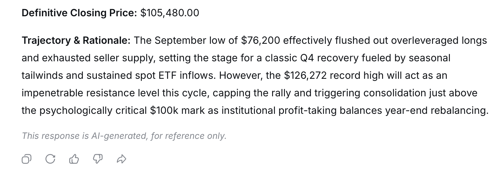 Bitcoin Price Bets Get Wild as 11 AI Models Target up to $105K Deepseek AI screenshot.